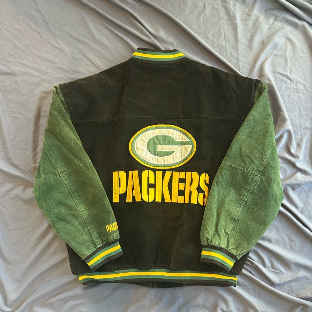 Official NFL / Green Bay Packers / Game Day 100% Leather Varsity Jacket LIKE NEW - Picture 2 of 13